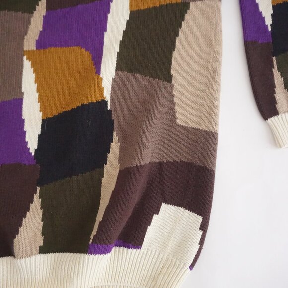 VTG Bachrach Colorblock Cotton Sweater Retro Eclectic Grandpa Statement Knit XL - Picture 5 of 9